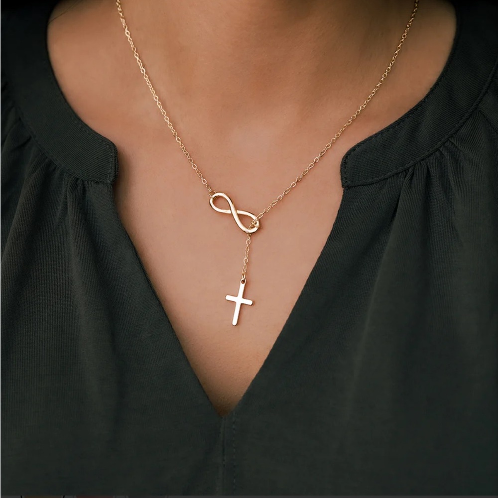Gold Infinity Cross Necklace - Picture 8 of 16